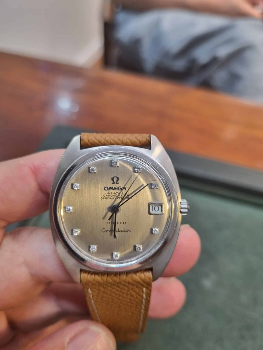 אומגה קונסטליישן מיוחד עבור "TURLER" זהב לבן 18 קראט משובץ לוח יהלומים וינטג’ נדיר שנת 1968 דגם.168007/168017