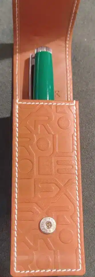 Set Rolex Green Rolleball pen + Leather Pouch